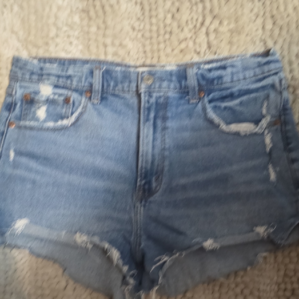 Abercrombie & Fitch Distressed Light Blue High-Rise Denim Shorts